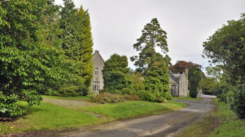 Driveway to the house - Gelli Aur Country Park Some of the ancillary buildings line the drive.