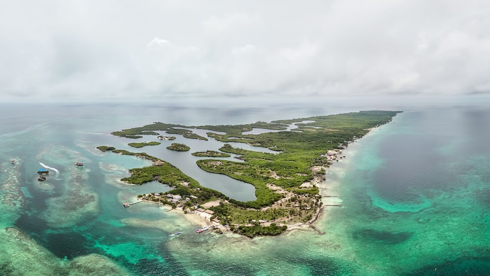 Aerial view of Tintipan Island's bays and peninsulas
