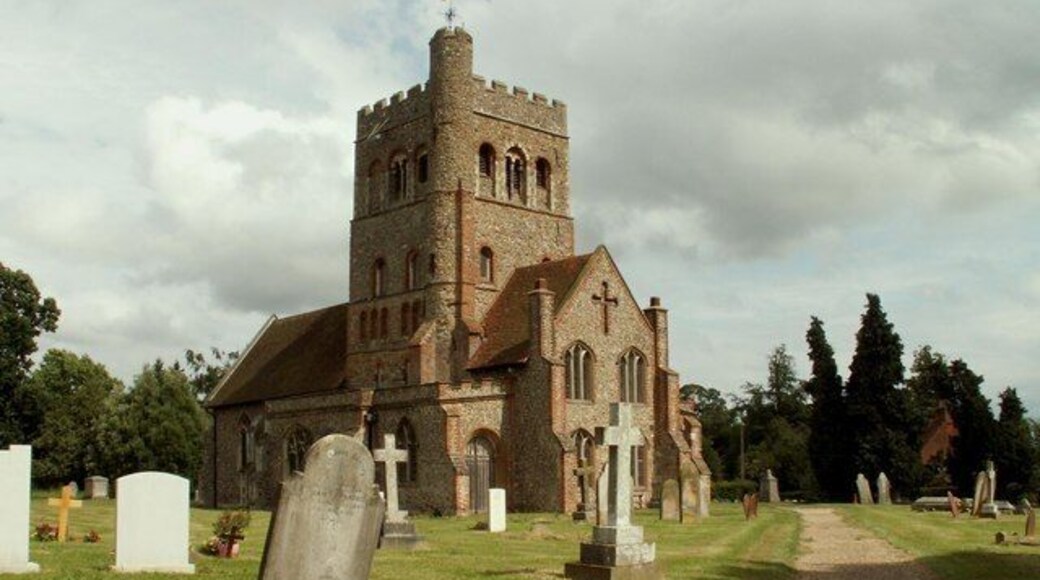 St. Barnabas; the parish church of Great Tey This is a view from the northwest. The nave was demolished in 1829 and now the church just has a stump of a nave as it is shown in the picture, being the section to the right of the tower nearest the pathway. The church is very impressive and must have been even more so before the nave was pulled down.