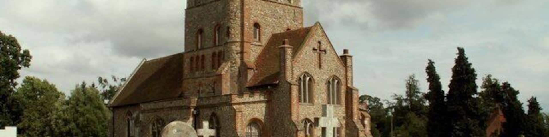 St. Barnabas; the parish church of Great Tey This is a view from the northwest. The nave was demolished in 1829 and now the church just has a stump of a nave as it is shown in the picture, being the section to the right of the tower nearest the pathway. The church is very impressive and must have been even more so before the nave was pulled down.