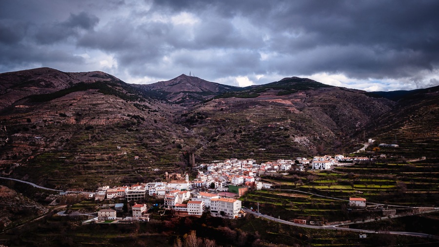 bacares village at the foot of the mountain. In the mountains of the Filabres