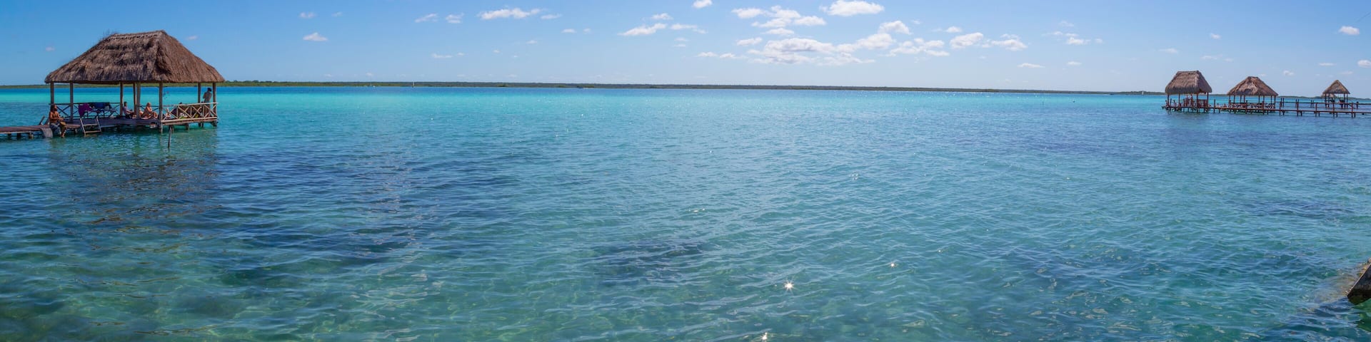 Beautiful Laguna Bacalar. view of the horizon, lagoon of the seven colors in Quintana roo Mexico