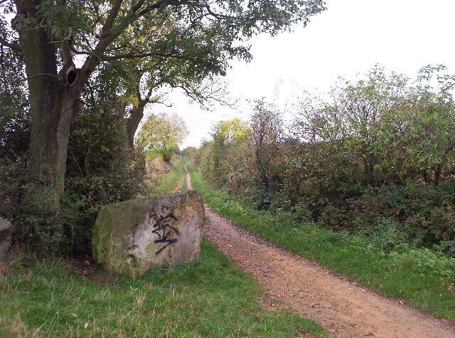 Black Lane. Despite the generally bucolic appearance, the graffiti on the stone betrays the fact that this footpath is actually on the northern edge of a large housing estate.