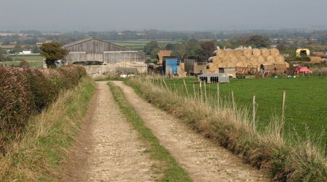 Farm buildings at Slingsby. From the bridleway that heads southwards on to the Howardian Hills, looking north towards the Vale of Pickering.