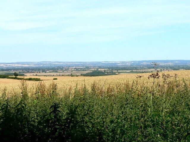 Un extenso campo con una vista lejana de un pueblo.