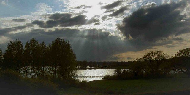 Shafts of sunlight break through over Rutland Water From Barnsdale.