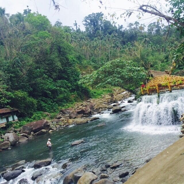 The resort's waterfalls