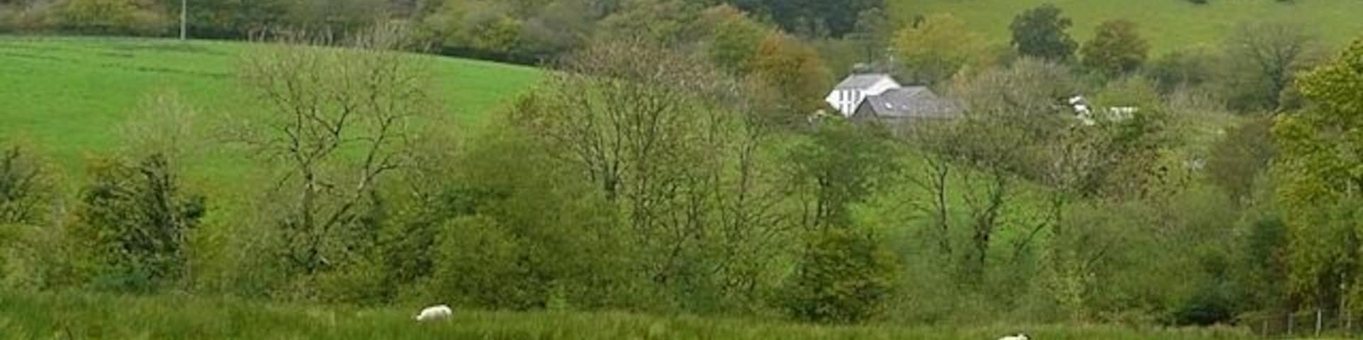 Towards Rheol Rheol is the name of the white farm building in Cwm Dulas with the contours rising steeply beyond.