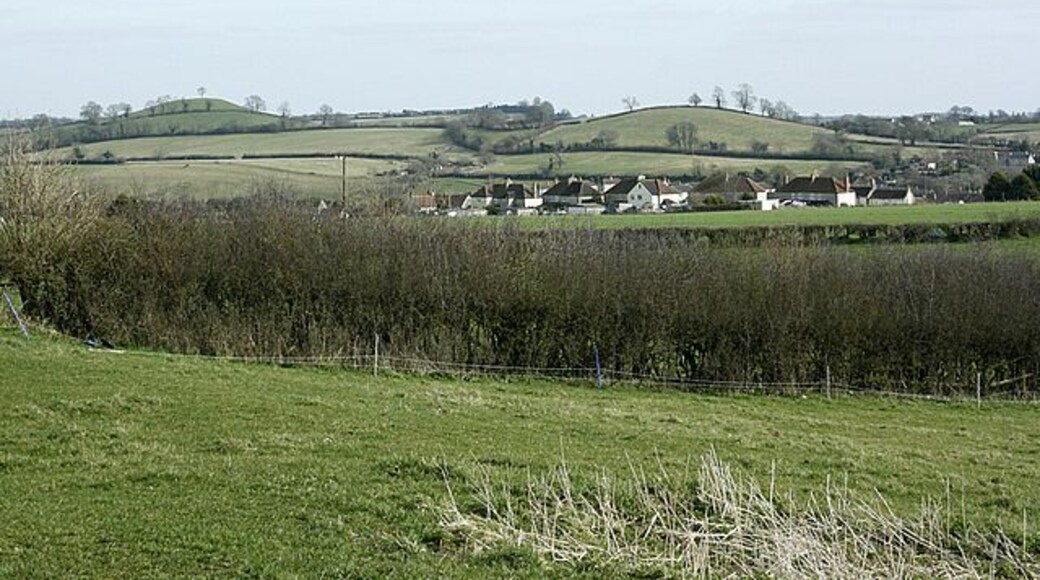 Farmborough from Marksbury Plain Good pastureland. The hill with the lone tree on top is known as Farmborough Common and is a well known landmark in the area being visible from north and south.