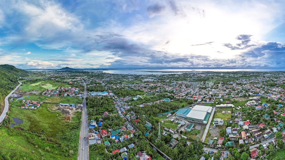 Panoramic aerial of the neighboring cities of Tacloban and Palo in the province of Leyte.