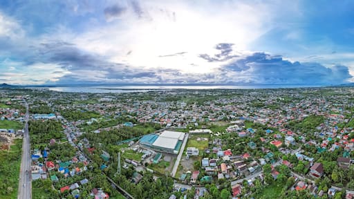 Panoramic aerial of the neighboring cities of Tacloban and Palo in the province of Leyte.