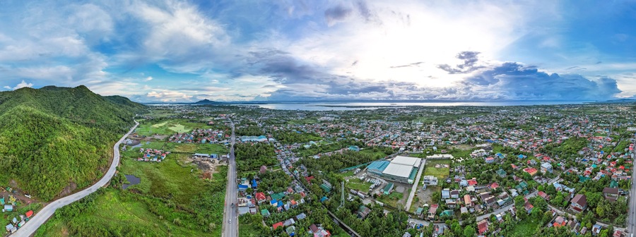 Panoramic aerial of the neighboring cities of Tacloban and Palo in the province of Leyte.