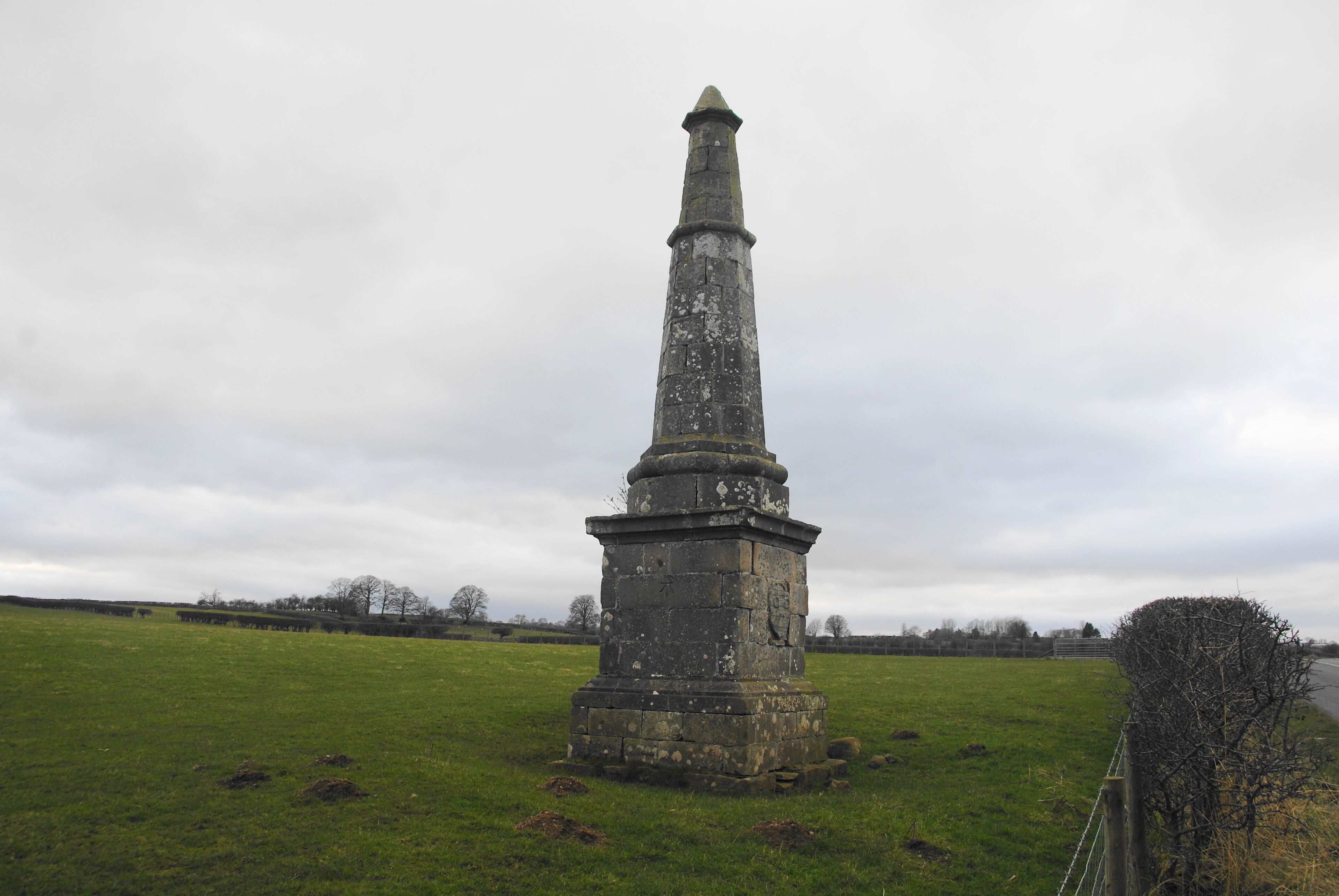 Photograph of Greystoke Pillar, a monument for the 11th Duke of Norfolk on the B5288 road near Greystoke, Cumbria, England