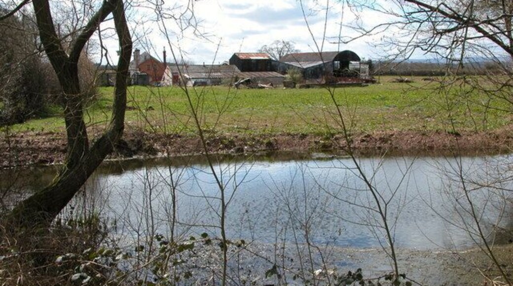 Farm at Mere Pool, Allensmore. Here the farm is viewed from a small pool to the north. Mere Pool is a much larger pool just to the south of the farm.