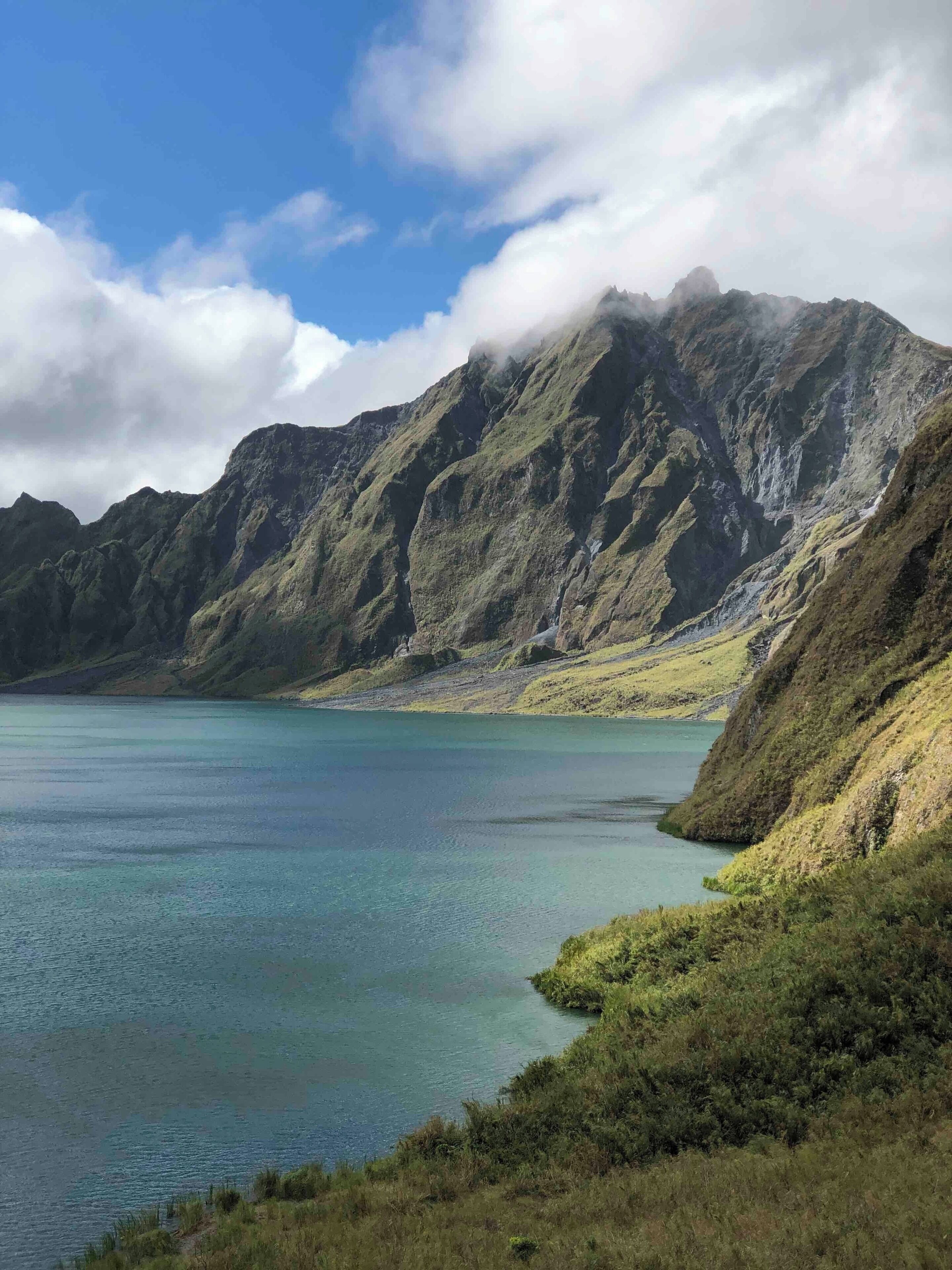 A mountain range with a lake.