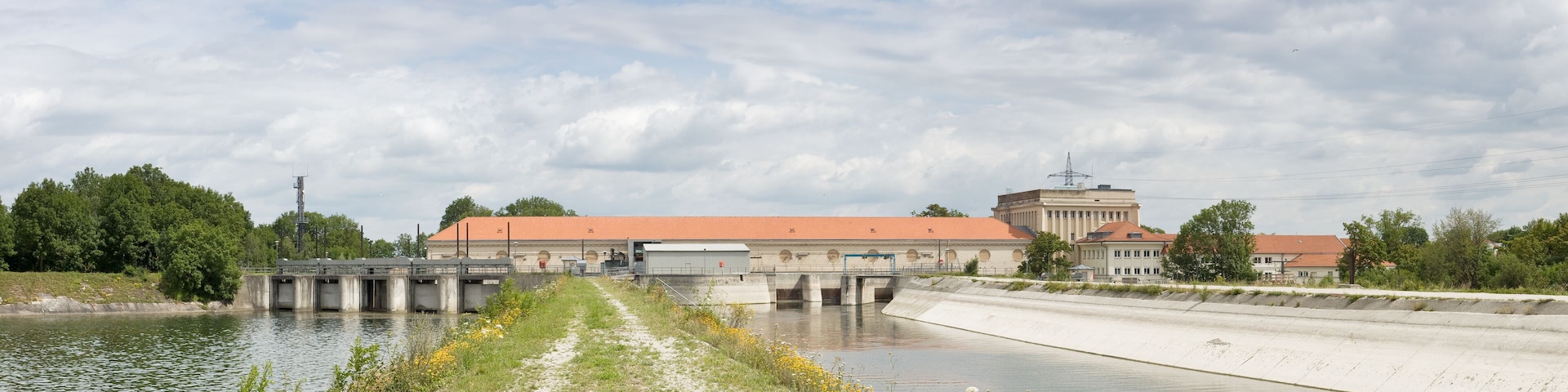 Feed of river power plant Finsing close to Munich, Germany. Hydroelectricity power: 8,0 MW. Year of construction 1924
