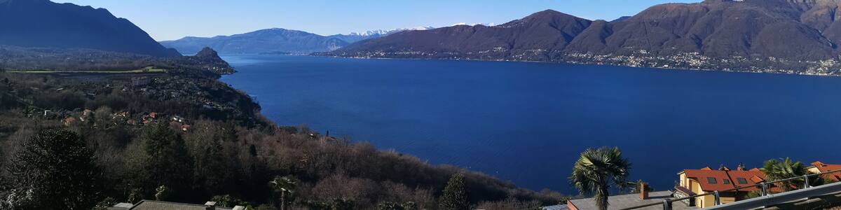 Aerial ultra wide panorama of the Lake Maggiore from the belvedere of Brezzo di Bedero