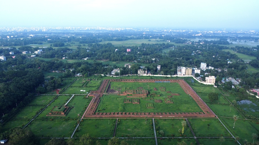 Drone view of Shalbon Buddho Bihar in a sunny day.Shalban bihar is a historical and popular place in Bangladesh