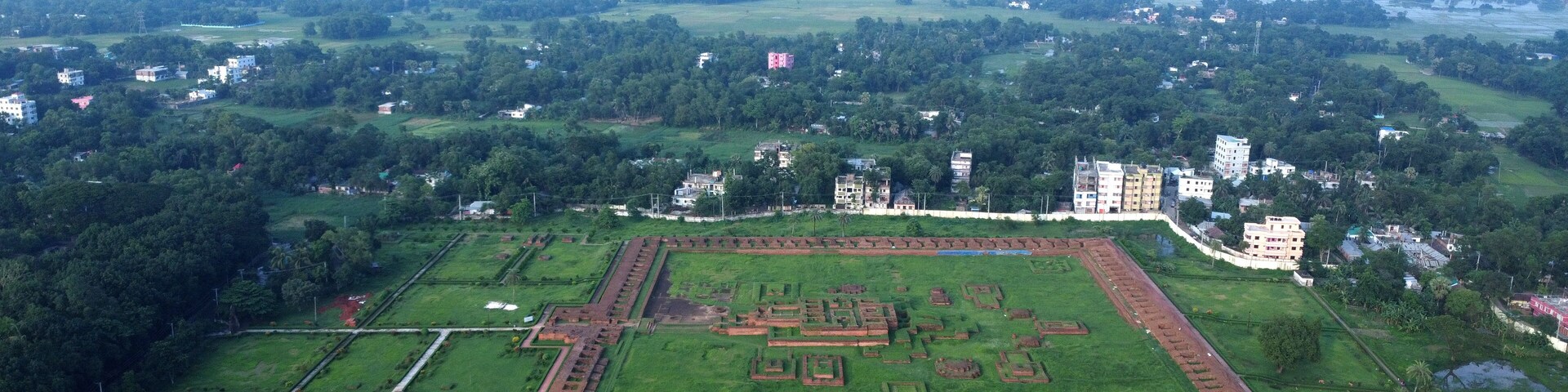 Drone view of Shalbon Buddho Bihar in a sunny day.Shalban bihar is a historical and popular place in Bangladesh
