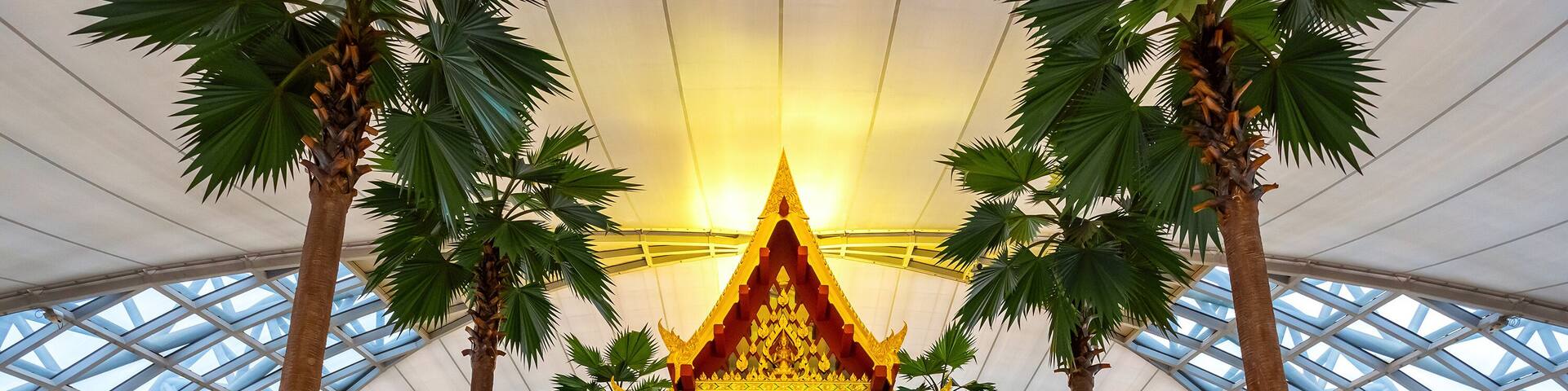 A small traditional Thai pavilion at departure gates of Suvarnabhumi Airport, Thailand