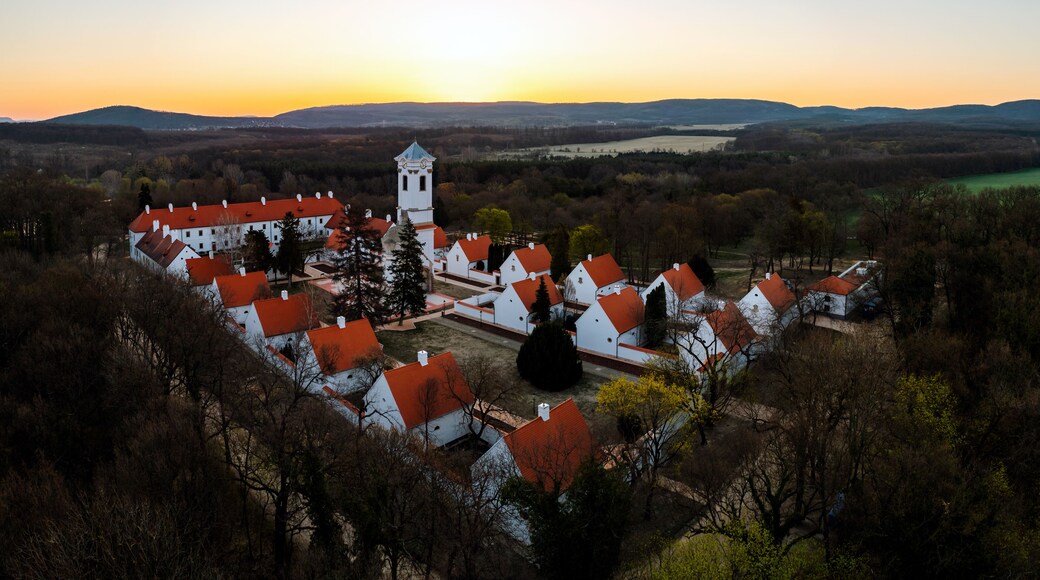 Kamadul monastery in Majk Hungary.The famous baroque Camaldolese monastery on a spring morning from aerial view. Beatiful attraction near by Oroszlany city.