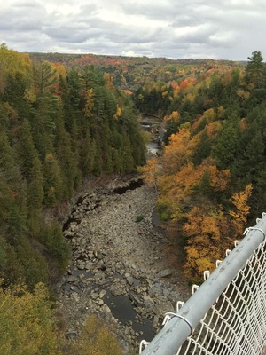 The suspension bridge over the Coaticook Gorge is the longest pedestrian suspension bridge in the world. Visiting in Early October will afford you views of the autumn colours.
