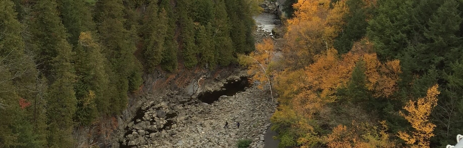 The suspension bridge over the Coaticook Gorge is the longest pedestrian suspension bridge in the world. Visiting in Early October will afford you views of the autumn colours.