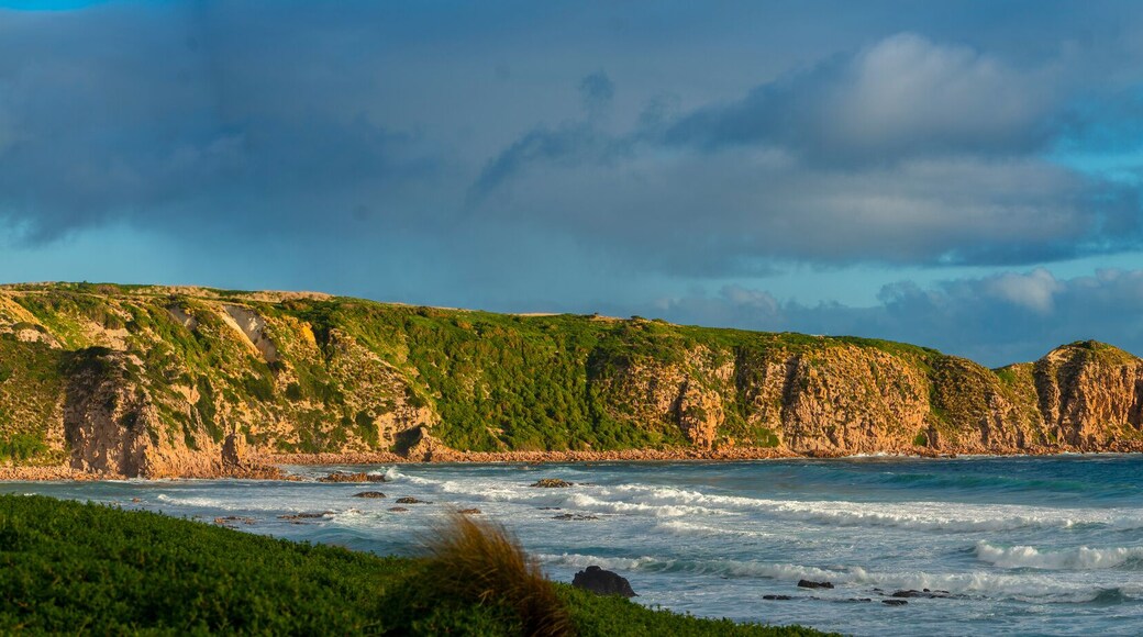 Panorama of Cape Woolamai beach showing the Pinnacles rock formation, Phillip Island, Australia