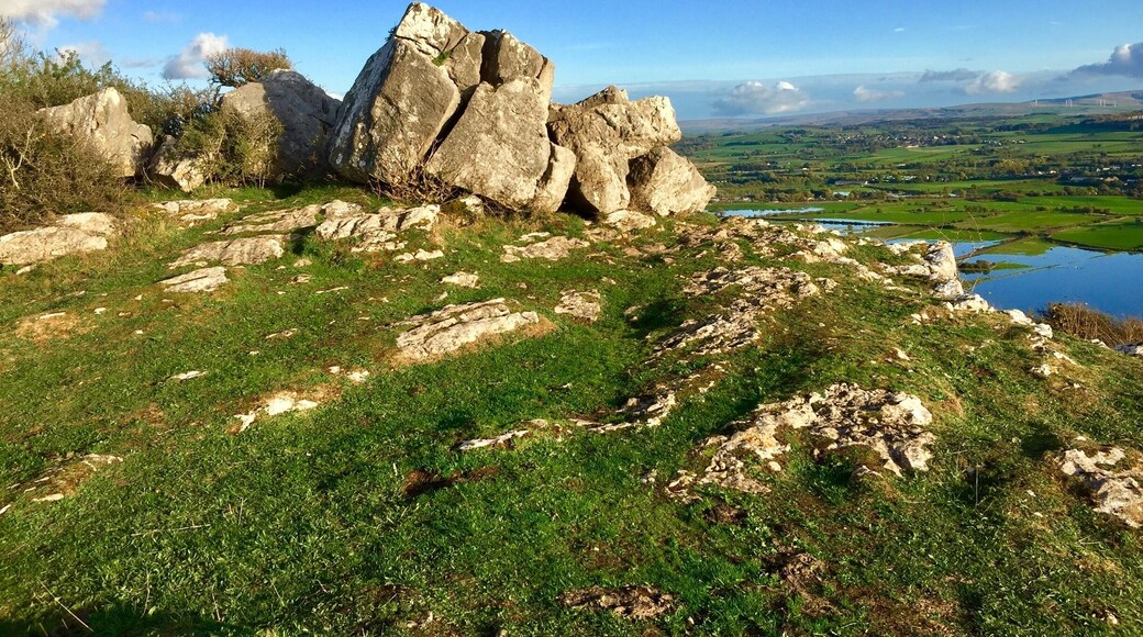 Limestone outcrop on Warton Crag on a sunny evening after two days of stormy weather.