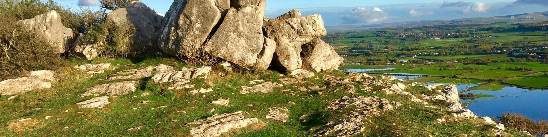 Limestone outcrop on Warton Crag on a sunny evening after two days of stormy weather.