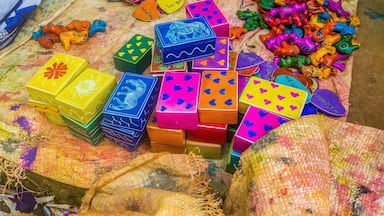 Colorful, almost finished, African soapstone souvenirs and gifts hand carved, painted and polished in Tabaka, Kisii County, Kenya. Primary occupation & source of income for local people.