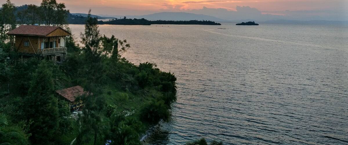 Kivu Lake at sunset taken from Kibuye, Rwanda, Africa
