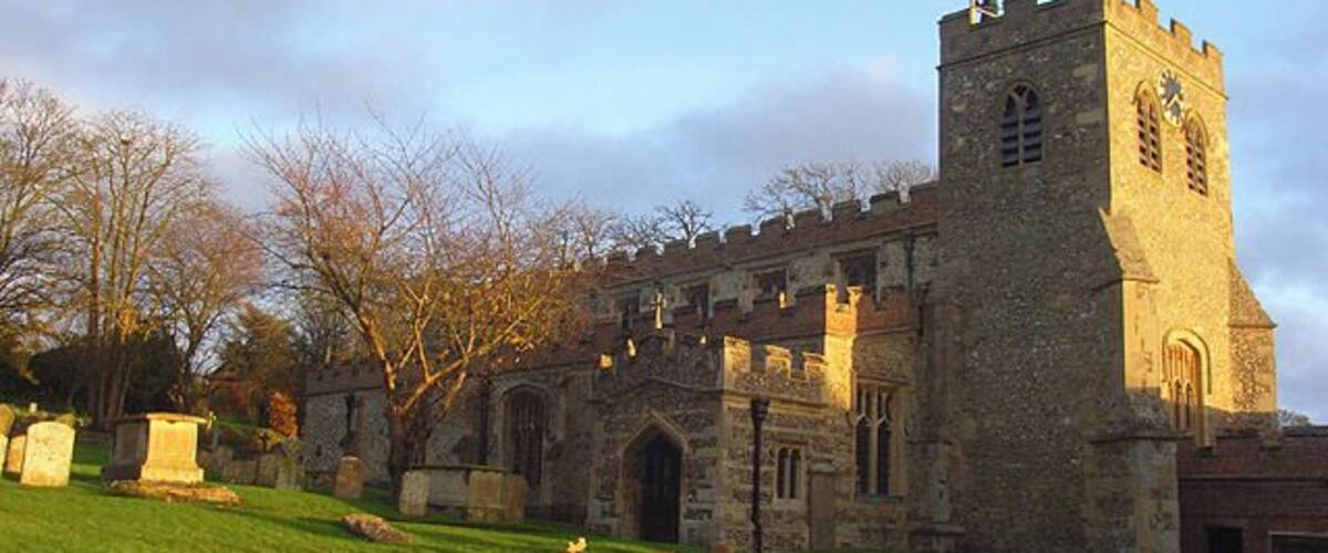St Mary's, Ewelme The tower dates from the early 14th century. A man may be seen at the top of it. The rest of the church was rebuilt in circa 1432 at the expense of the Earl and Countess of Suffolk. The countess was daughter of the lord of the manor.