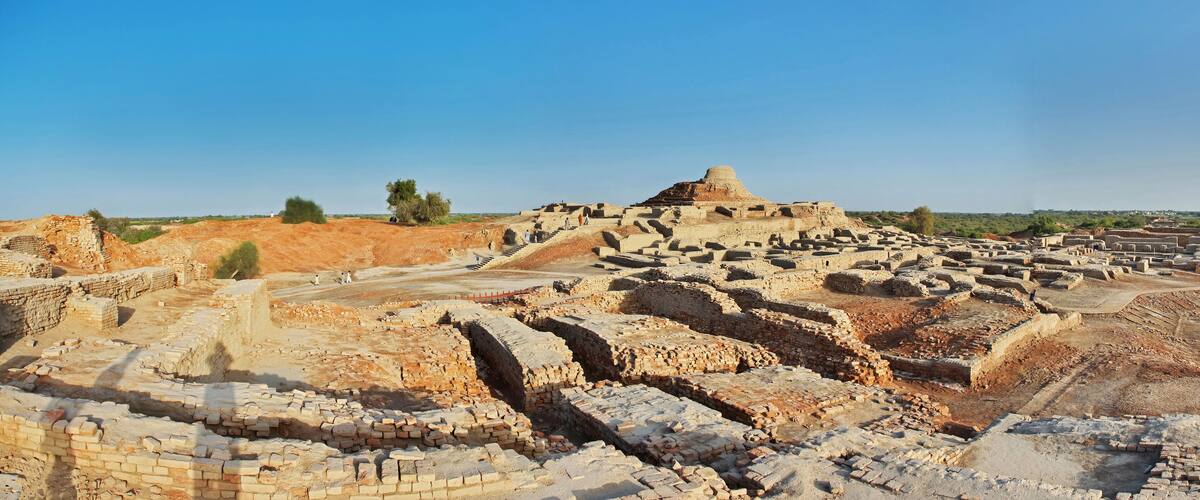 Mohenjo daro ruins close Indus river in Larkana district, Sindh, Pakistan