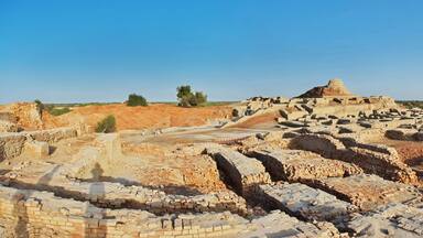 Mohenjo daro ruins close Indus river in Larkana district, Sindh, Pakistan