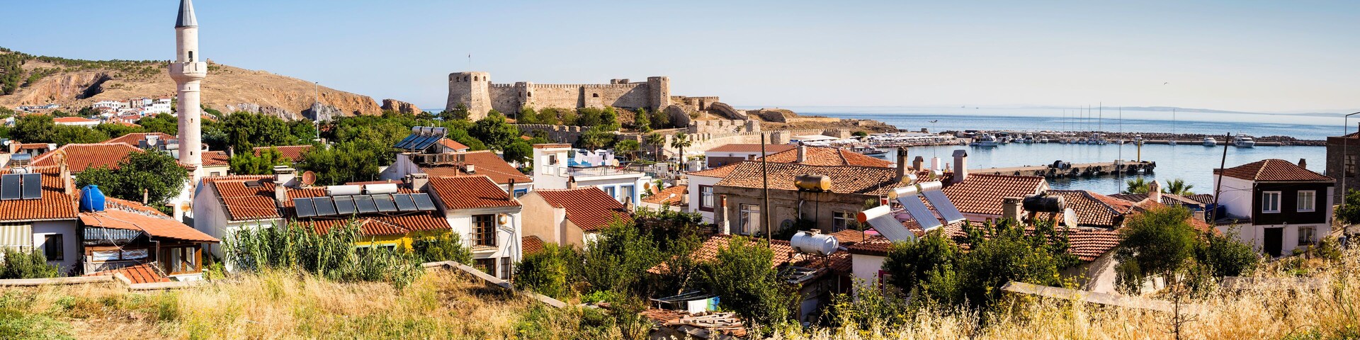 Panoramic view of Bozcaada Island and Tenedos medieval castle