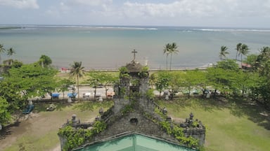 Old, ancient St Joseph church in the city of Barcelona, Sorsogon, Philippines. Church in the Spanish style on the coast near sea.