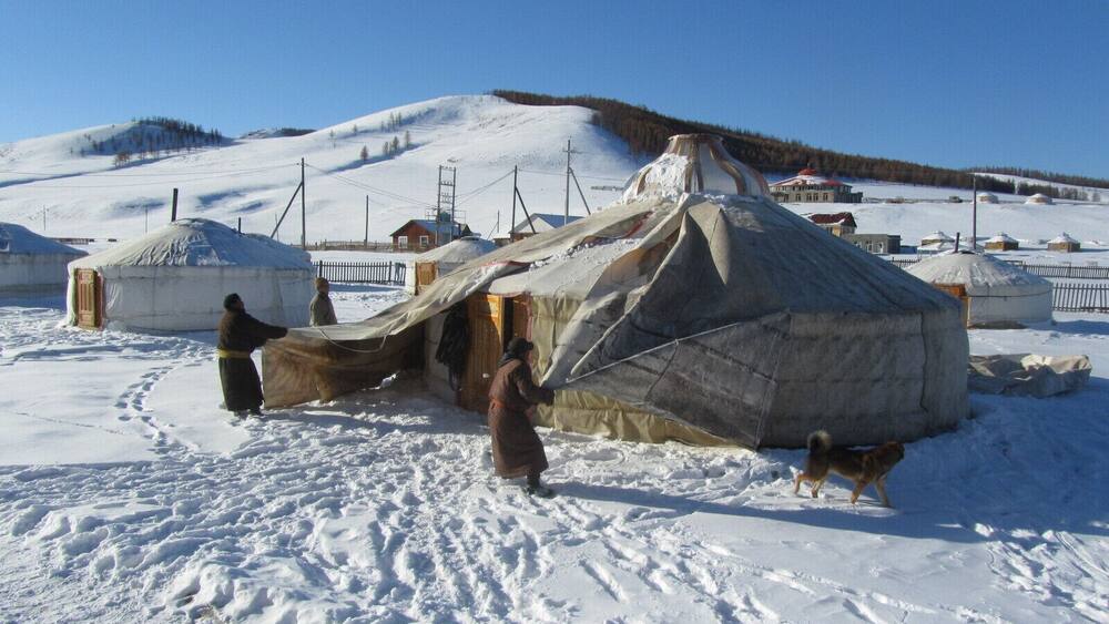 It was time to take down the gers for winter. It was fascinating to see how quickly the layers and the structure could be removed from the ger. We were on our Autumn break and had a deep fall of snow overnight.