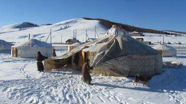 It was time to take down the gers for winter. It was fascinating to see how quickly the layers and the structure could be removed from the ger. We were on our Autumn break and had a deep fall of snow overnight.