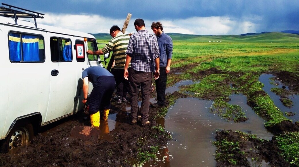 Be careful of the mud about 30 km from the city. Because of this incident we made a detour to the hotsprings. Our first bath in a week or two was really nice! #troverdetour