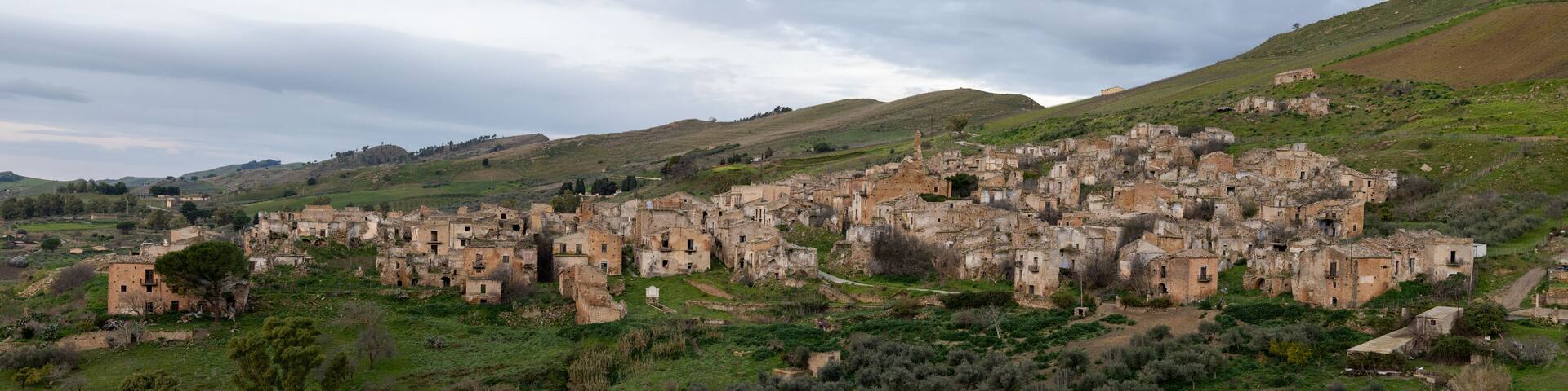 Panorama of Abandoned Poggioreale Vecchia in Sicily