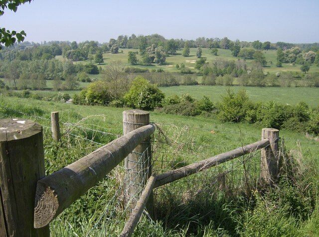 View across the Frome valley From near Dairy House Farm looking across to Lullington (Orchardleigh) golf course. River Frome out of sight in the valley.
