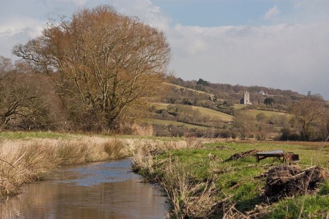 Rhyne pointing towards Moorlinch Church Taken from the footpath between Westonzoyland and Moorlinch just before climbing Pit Hill.