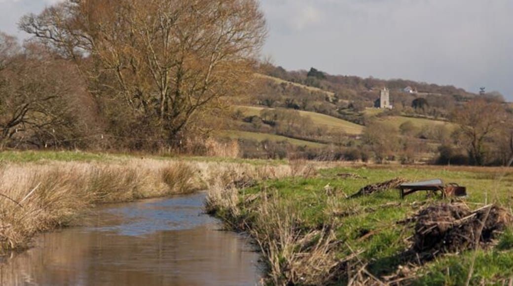 Rhyne pointing towards Moorlinch Church Taken from the footpath between Westonzoyland and Moorlinch just before climbing Pit Hill.