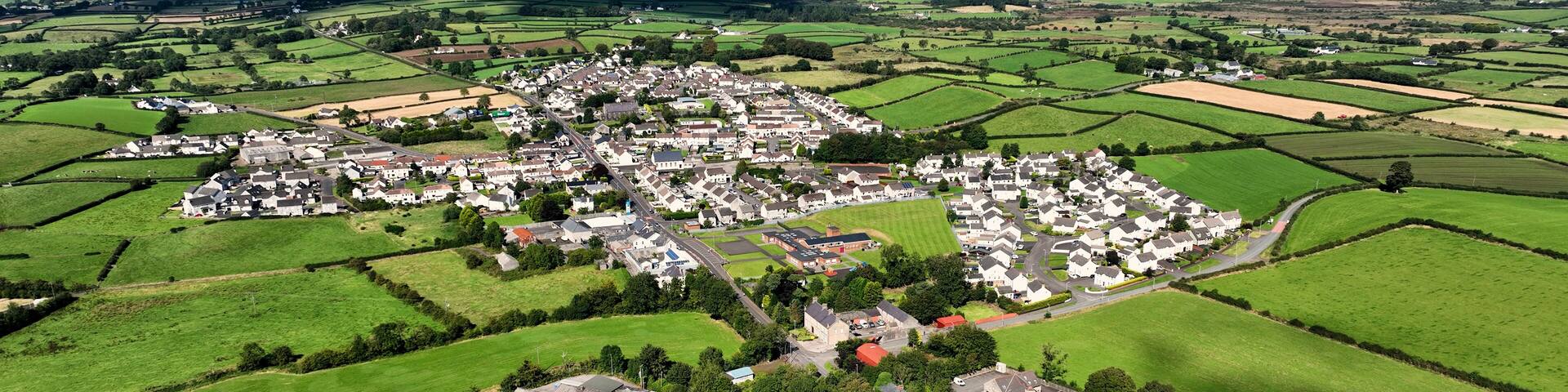 Aerial view of Cloughmills Village Ballymena County Antrim Northern Ireland