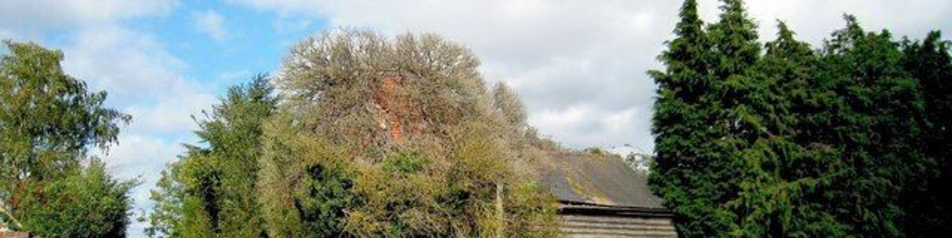 Oast House at Rivendale, Brishing Lane, Boughton Monchelsea, Kent. Single round kiln ragstone oast house. The kiln covered with ivy. Also see with ivy cleared 857809