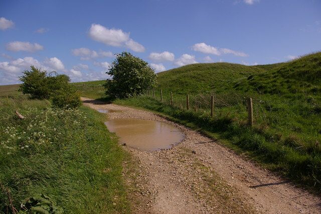 Byway off A303 Part of a byway that leads from Stapleford to Chitterne. On the right is Yarnbury Castle, a hillfort dating from pre-Roman times.