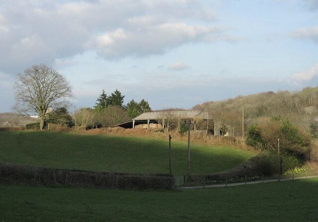 Barn and farm lane, Gwaelod - y - Garth. Barn and farm lane located on minor road north of Gwaelod - y - Garth, near Cardiff