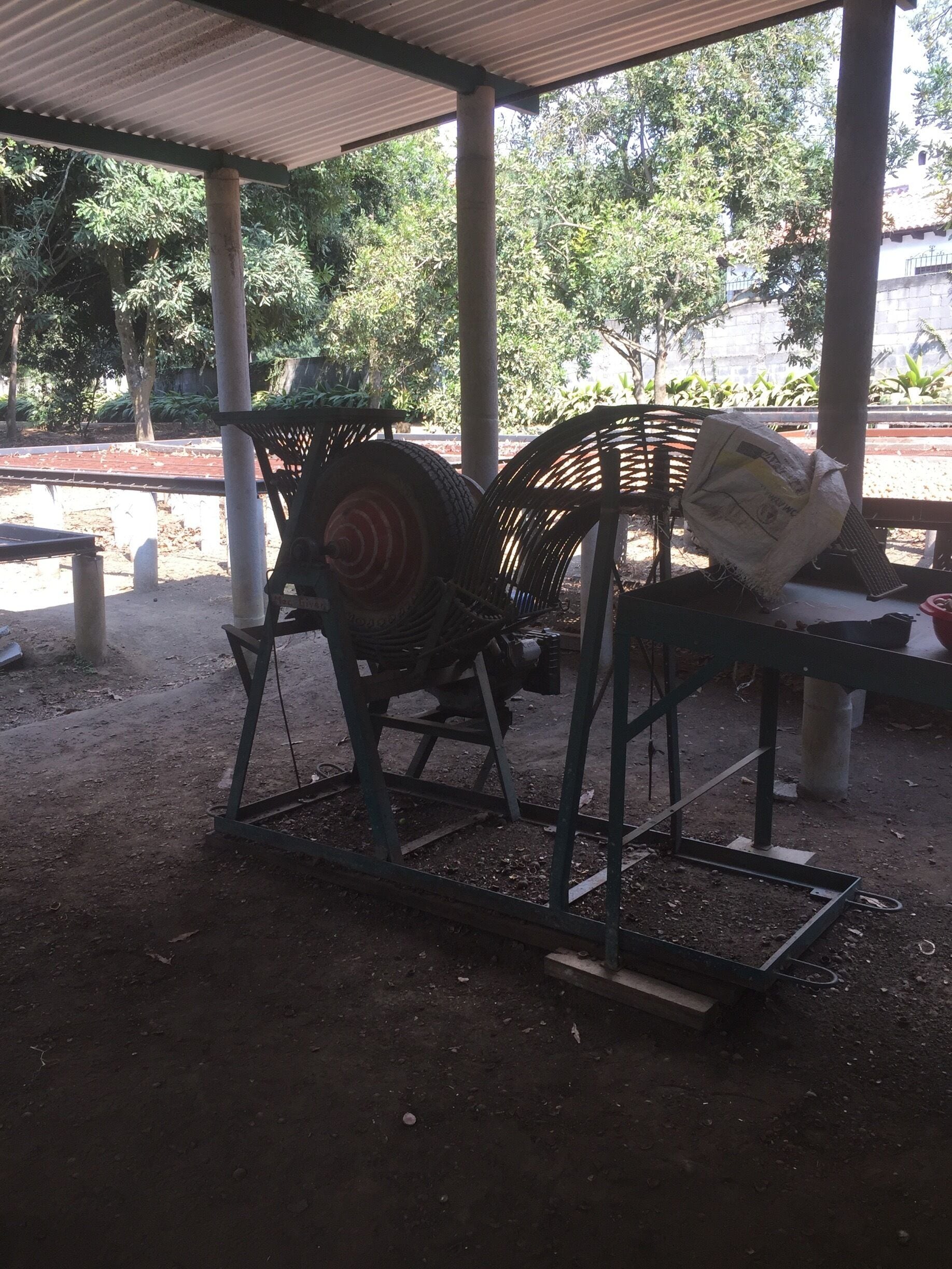 Macadamia nut farm just outside Antigua, Guatemala. This machine is used to separate nuts from the shells 