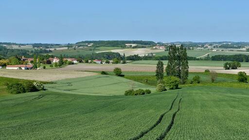 Panoramic view looking E-NE, from Puygironde, on road n° D 140, Nabinaud, Charente, France.